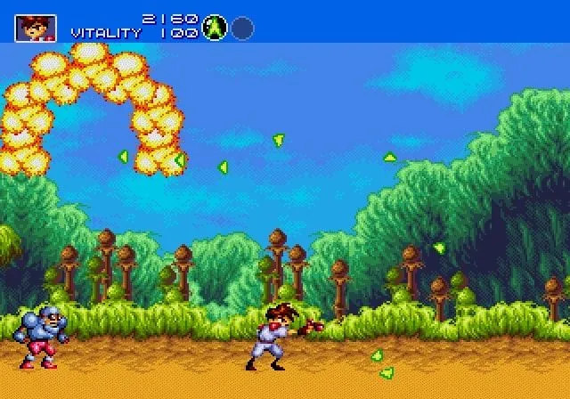 Màn chơi đa dạng với yếu tố xe đẩy trong Gunstar Heroes
