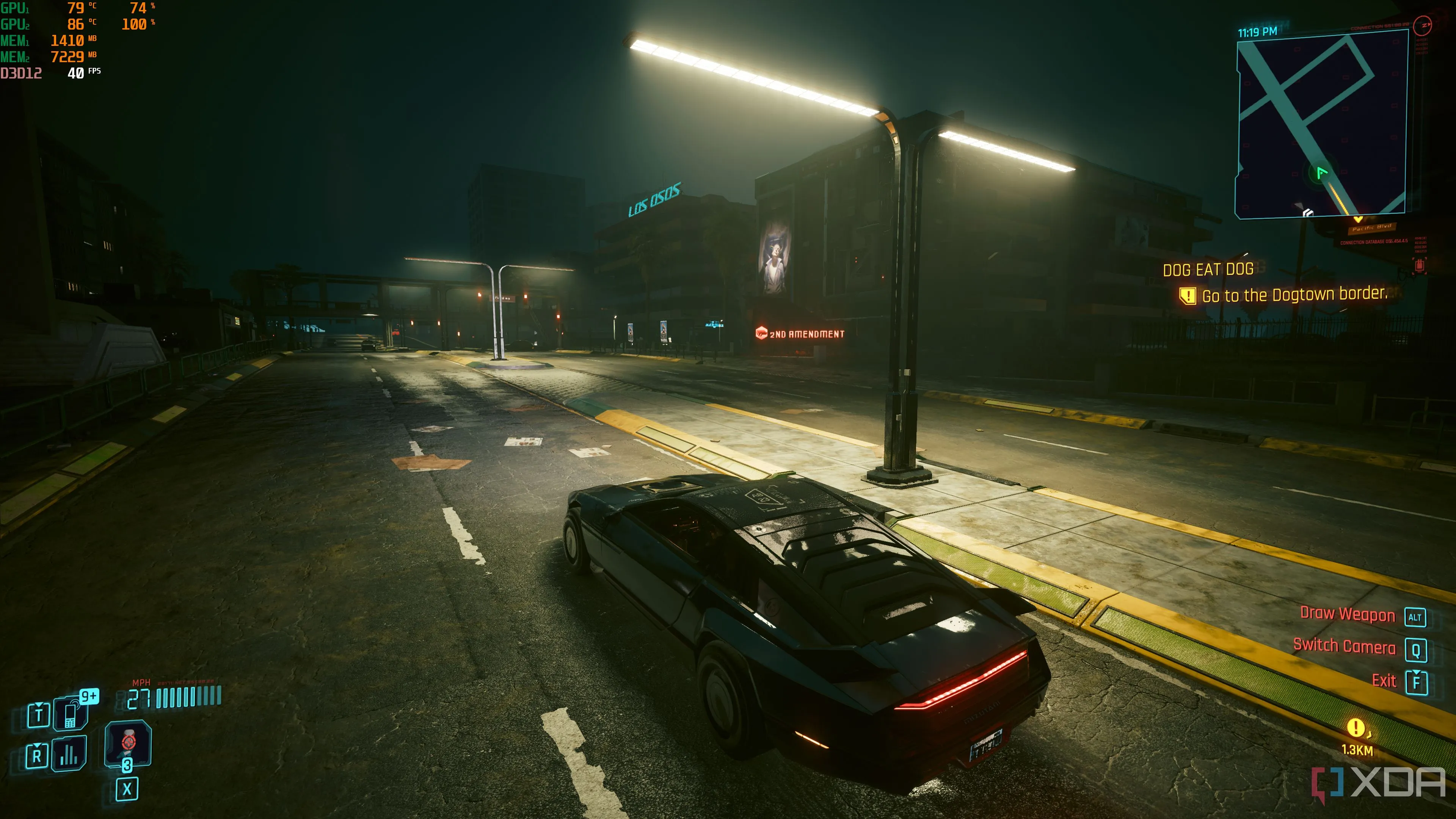 Màn hình chơi game Cyberpunk 2077 với đồ họa chi tiết, gợi nhắc về tương lai của các tính năng đồ họa như Ray Tracing