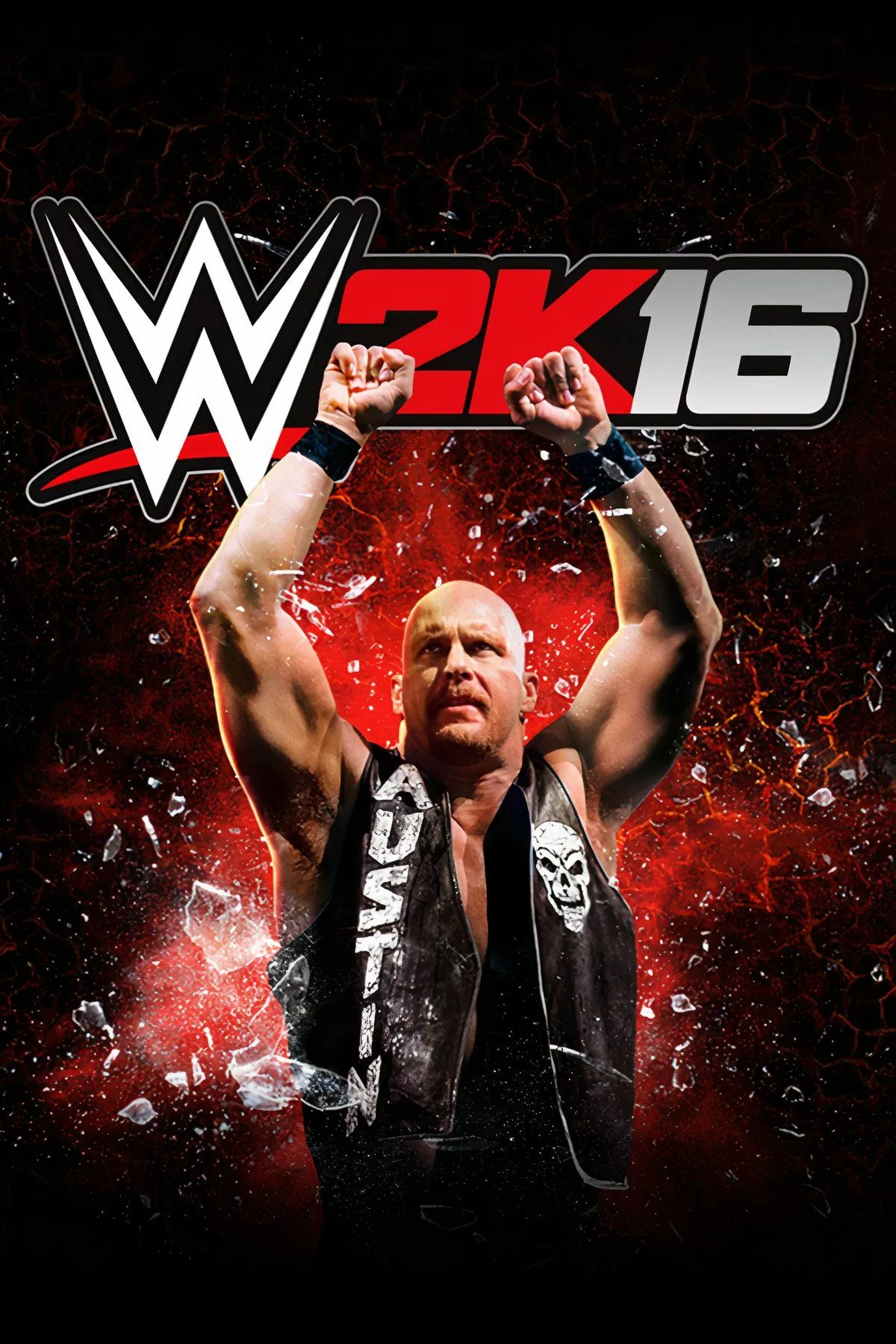 Màn hình giới thiệu game WWE 2K16 với đô vật Stone Cold Steve Austin