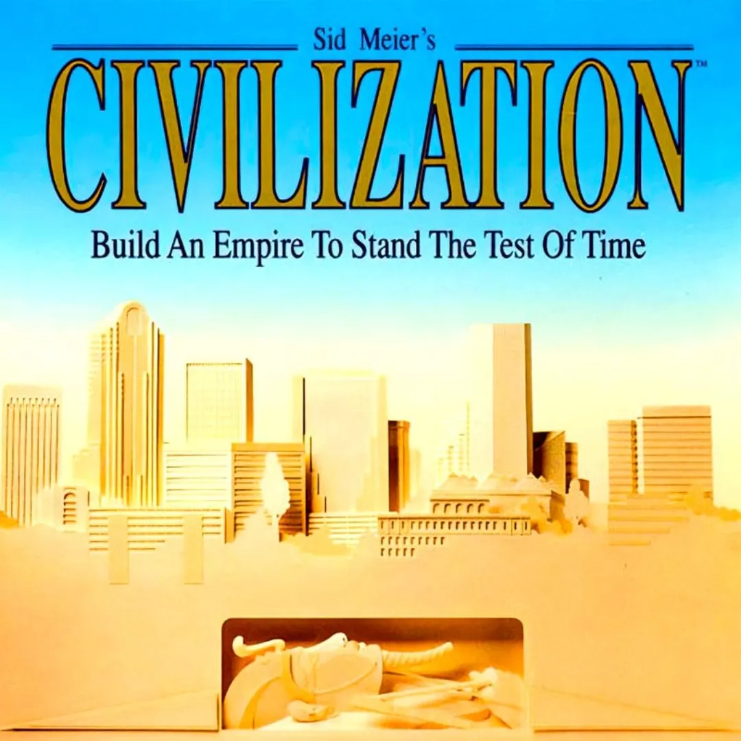 Màn hình trò chơi Civilization năm 1991, với bản đồ thế giới và giao diện xây dựng đế chế