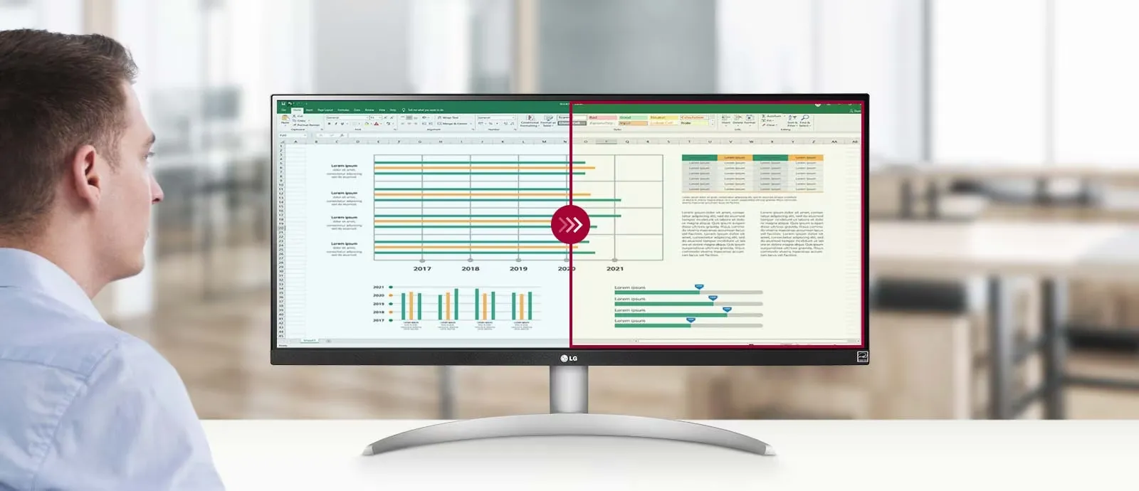 Màn hình ultrawide hiển thị nhiều cửa sổ ứng dụng được sắp xếp khoa học bằng tính năng chụp cửa sổ trên macOS, tối ưu không gian làm việc.