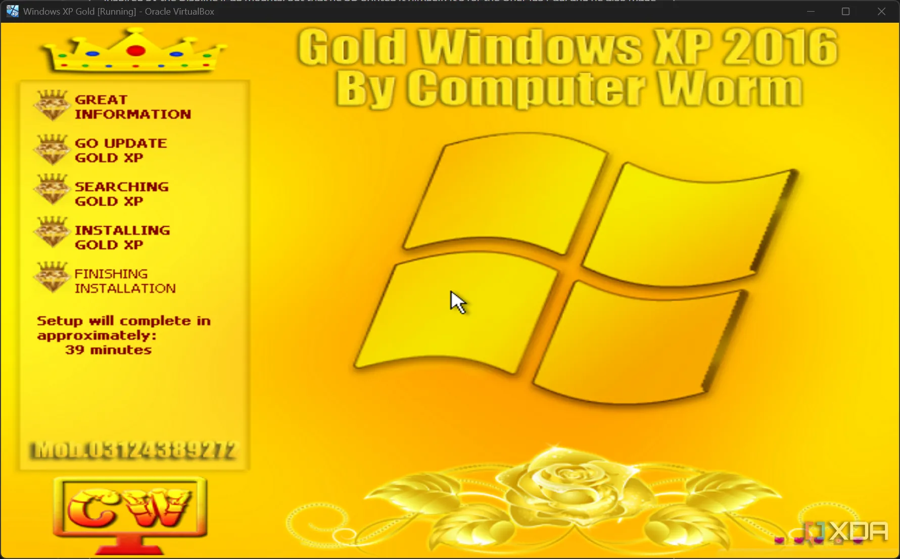 Màn hình Windows XP Gold Edition với theme vàng đặc trưng