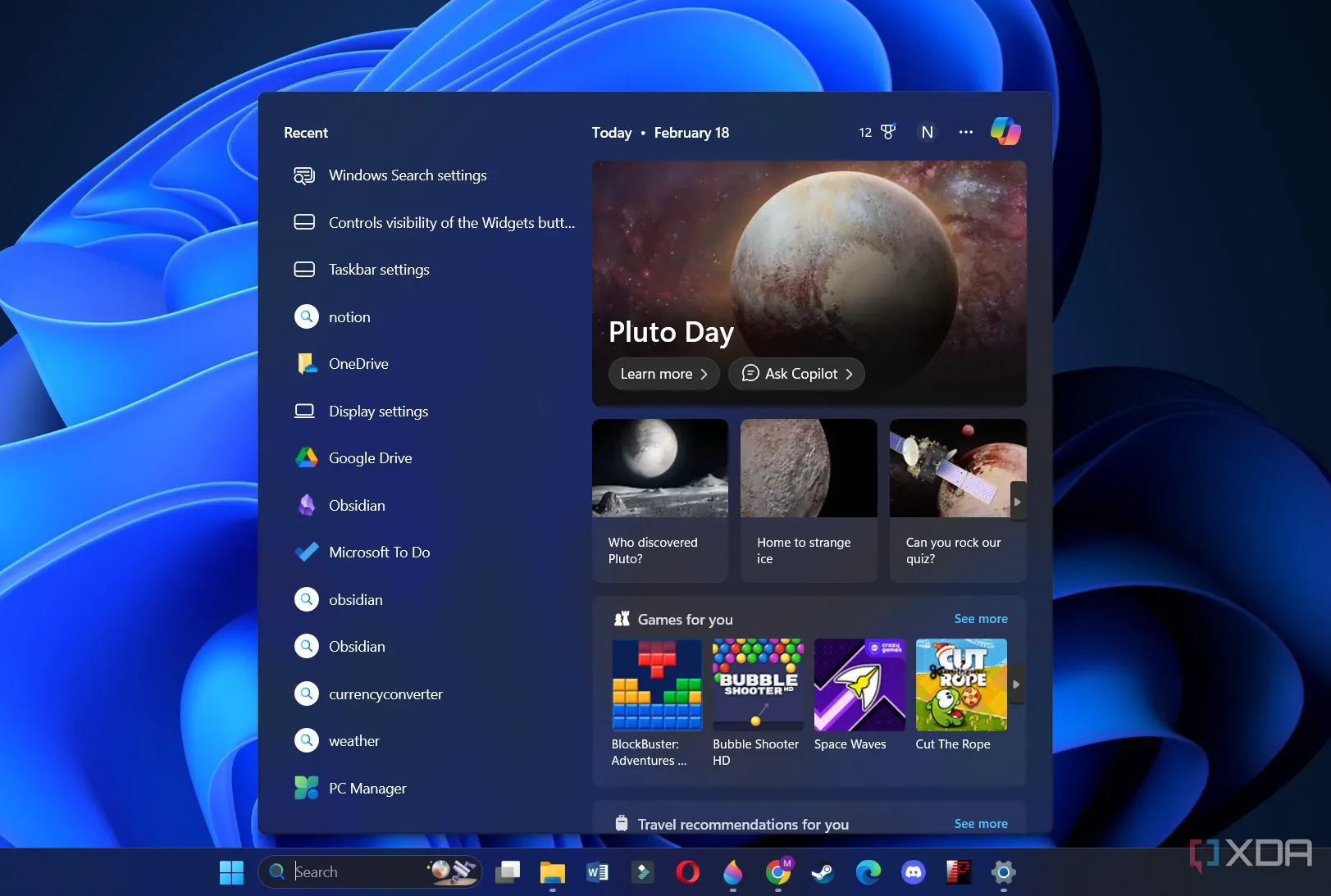 Menu tìm kiếm Windows 11 hiển thị nút trợ lý Copilot AI trước khi bị gỡ bỏ