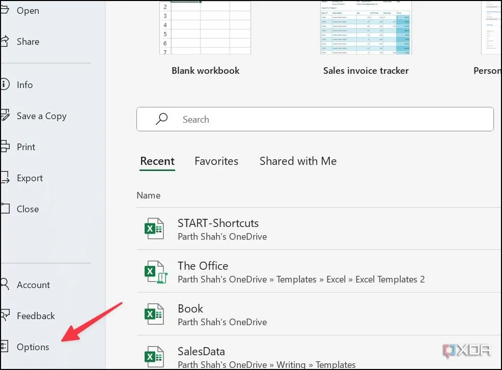 Menu Tùy chọn (Options) của Excel, điều hướng đến phần Advanced (Nâng cao)