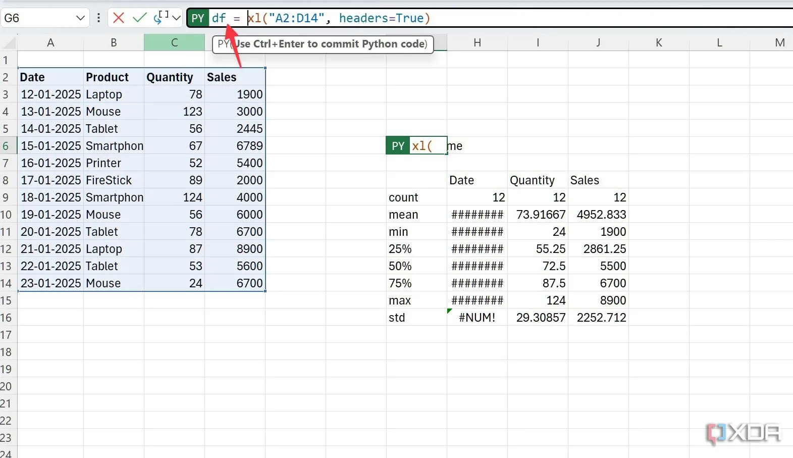 Minh họa cách đặt tên cho DataFrame trong Excel để cải thiện khả năng tham chiếu và đọc mã Python.