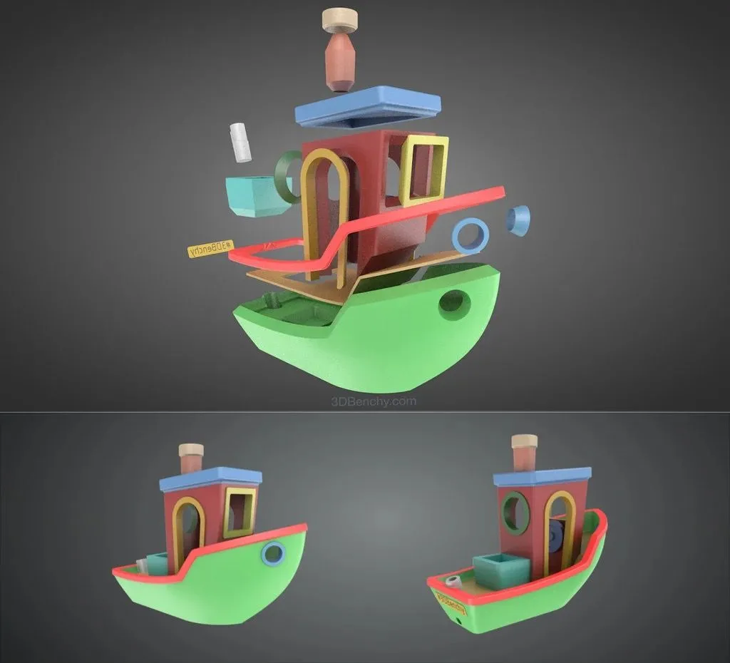 Mô hình 3DBenchy đa phần được tháo rời minh họa các bộ phận