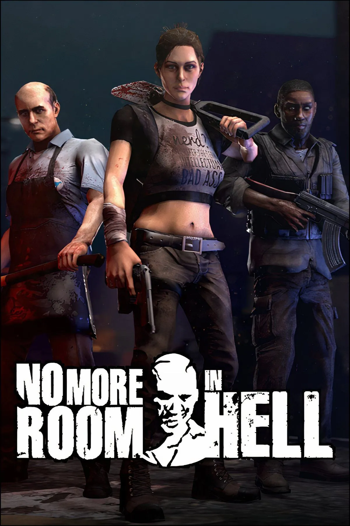Một cảnh tổng hợp từ game No More Room in Hell, với hình ảnh zombie, người chơi chiến đấu tay không và dùng đèn pin, minh họa sự khắc nghiệt của game sinh tồn kinh dị.