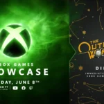 Một quảng cáo lớn thông báo sự kiện Xbox Games Showcase 2025, kèm theo logo và hình ảnh của The Outer Worlds 2 Direct.