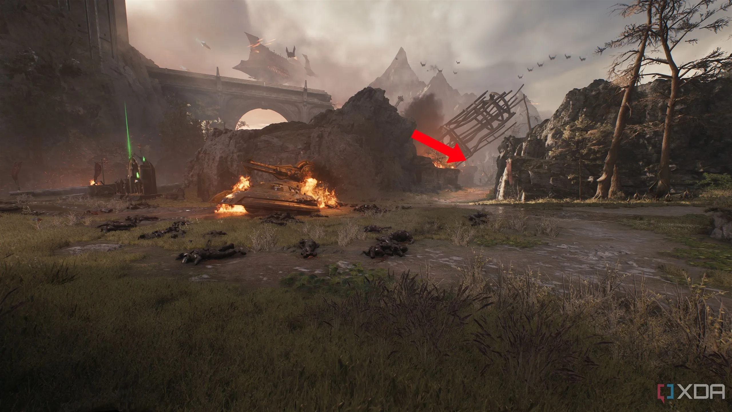 Mũi tên chỉ dẫn lối đi bên cạnh thánh tích Sentinel trong Chapter 6 Doom The Dark Ages