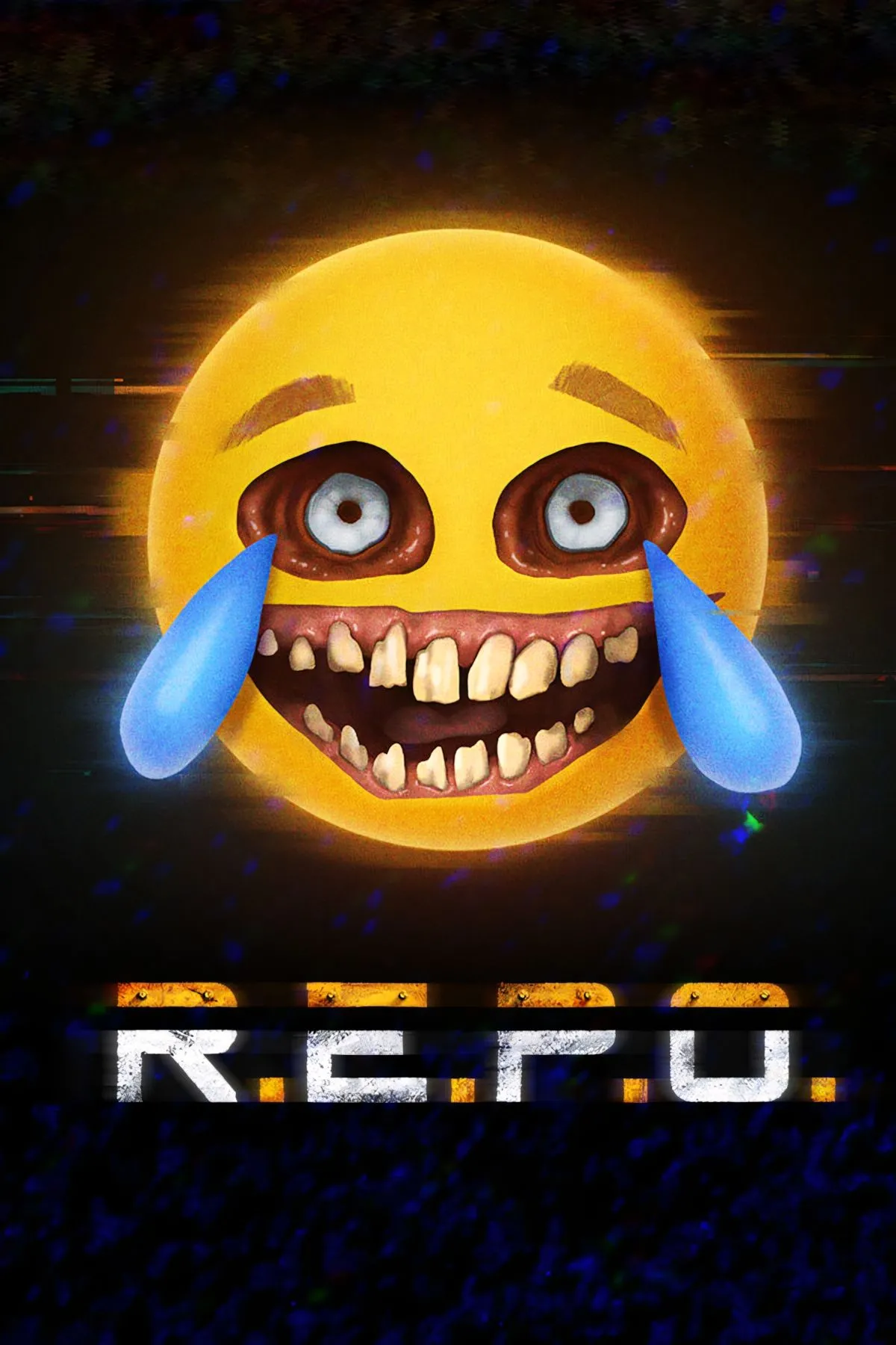 Nghệ thuật bìa game R.E.P.O. với hình ảnh các nhân vật đang đối mặt với quái vật, gợi cảm giác kinh dị và hành động trong không gian