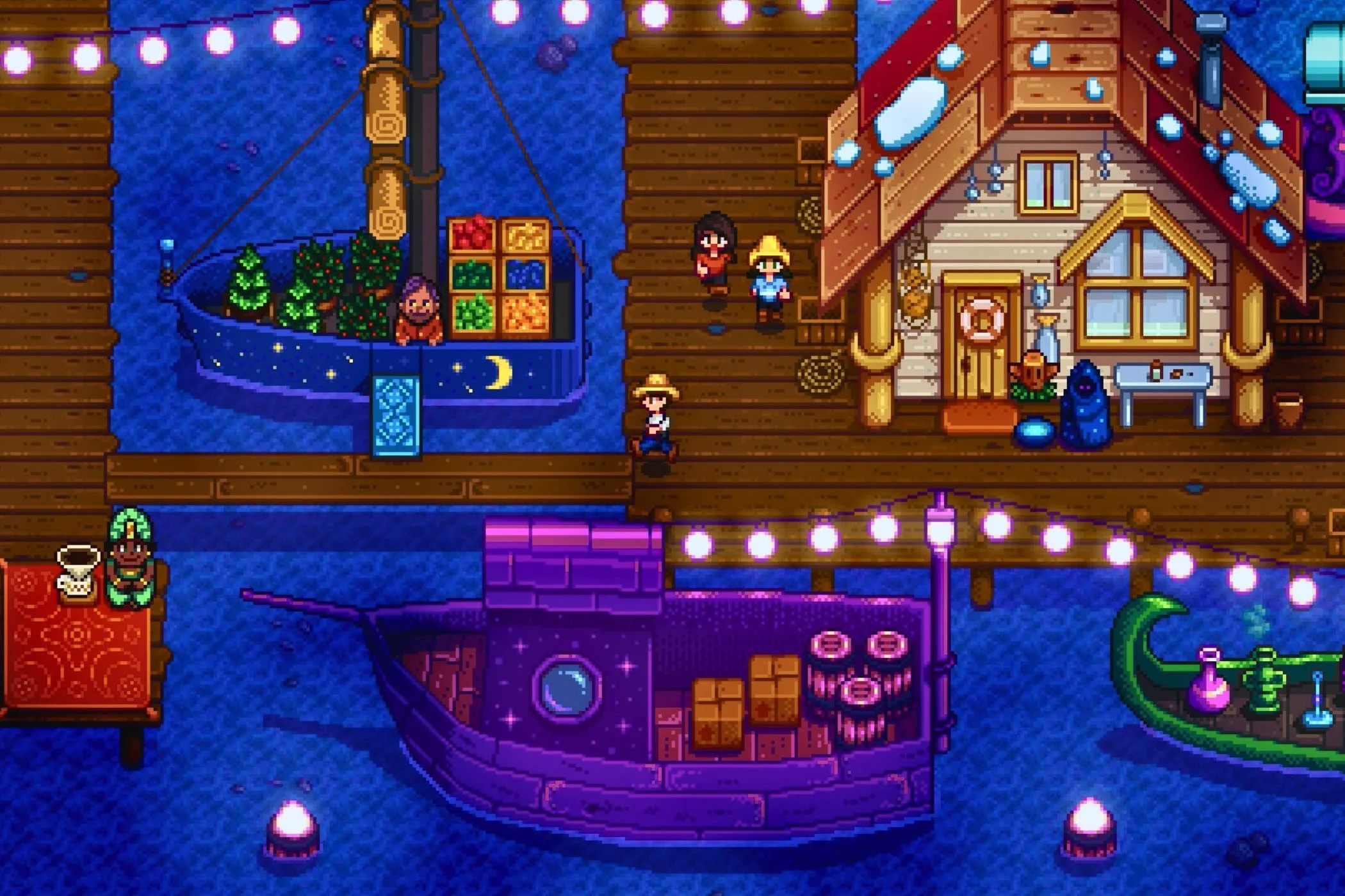 Người chơi Stardew Valley chạy trên bến tàu vào ban đêm, biểu tượng cho thế giới game luôn được mở rộng và cập nhật liên tục từ nhà phát triển ConcernedApe.