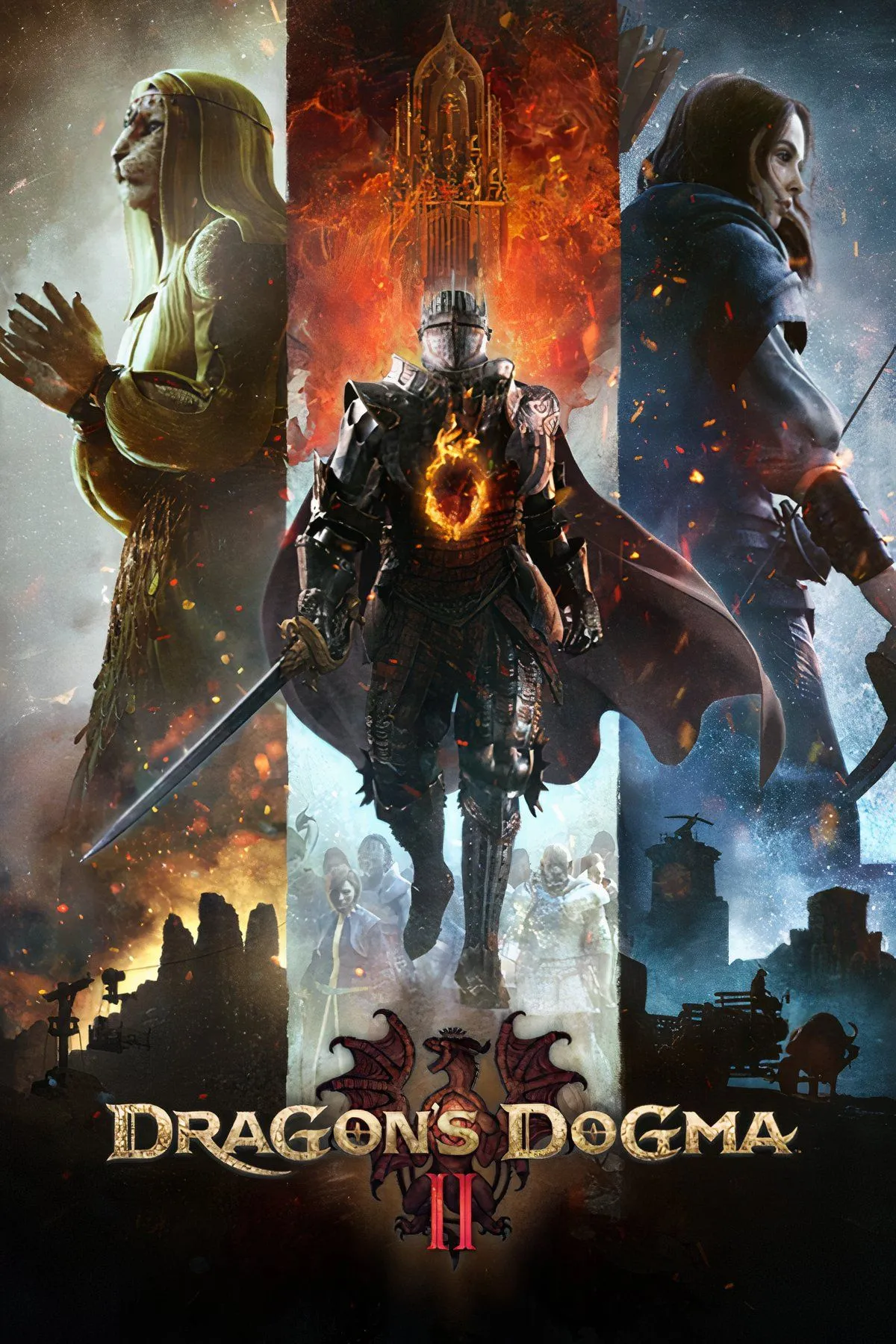 Nhân vật Arisen và nhóm Pawns chiến đấu với quái vật griffin khổng lồ trong Dragon's Dogma 2