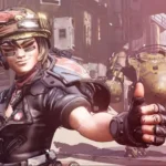 Nhân vật Moze trong Borderlands 3 giơ ngón tay cái, biểu tượng của sự vui mừng từ Gearbox Entertainment