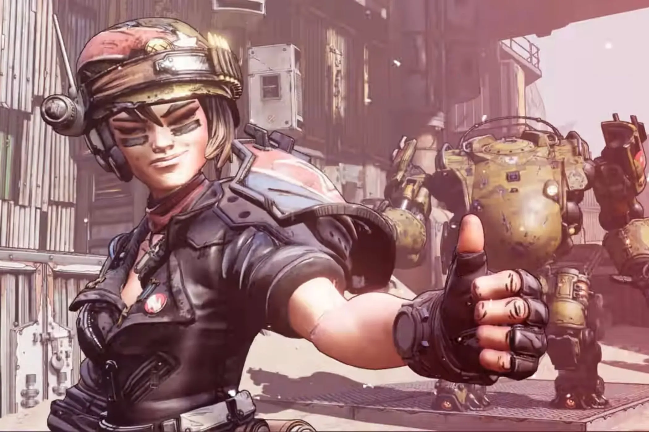 Nhân vật Moze trong Borderlands 3 giơ ngón tay cái, biểu tượng của sự vui mừng từ Gearbox Entertainment