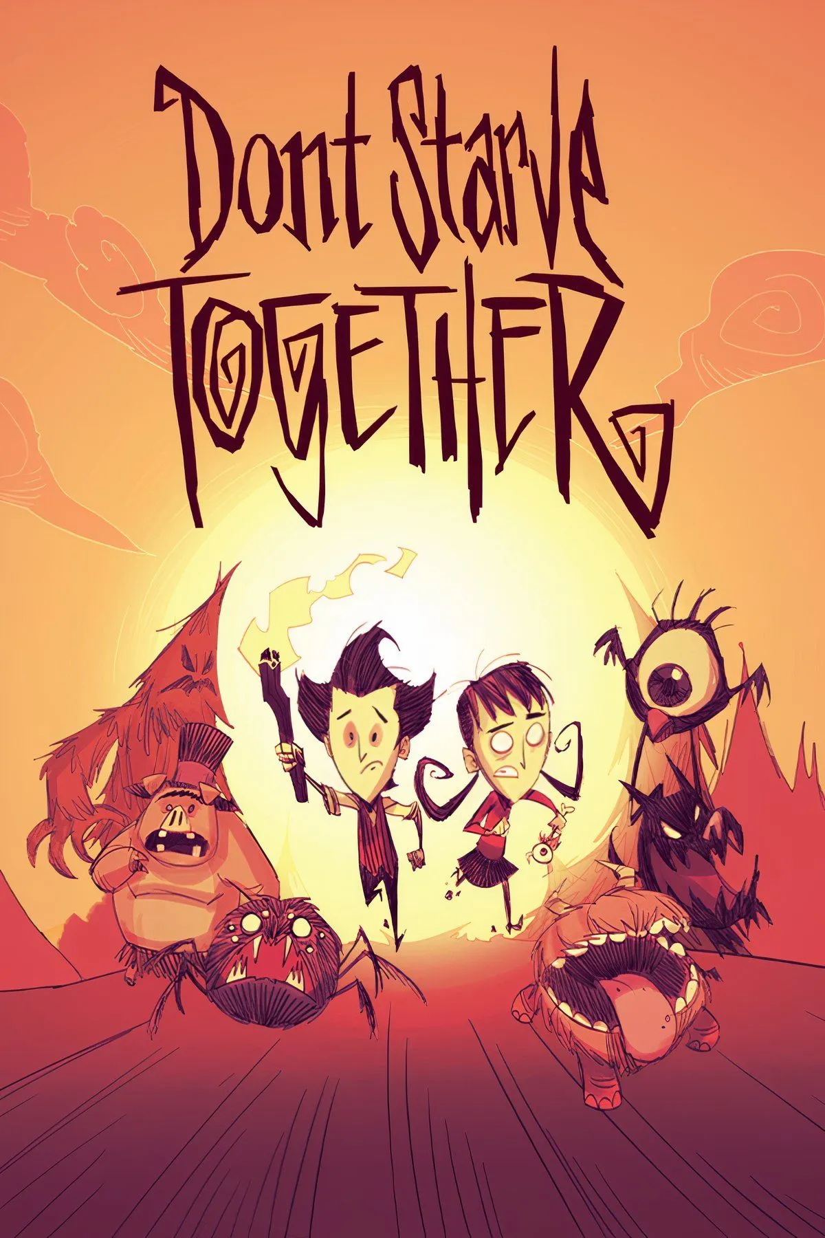 Nhân vật trong game sinh tồn Don't Starve Together đang thu thập tài nguyên trong thế giới gothic