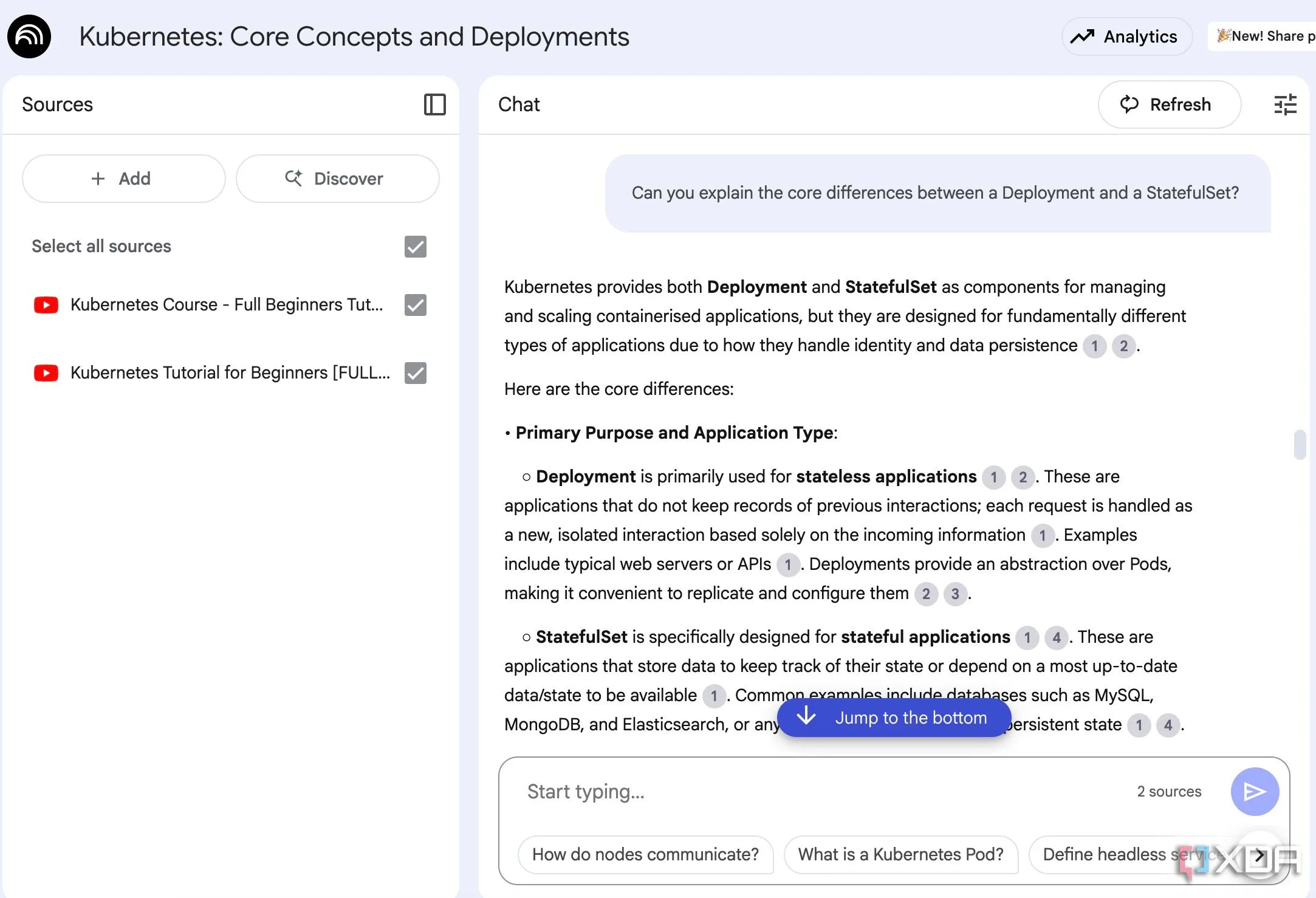 NotebookLM phân tích nội dung video YouTube về Kubernetes