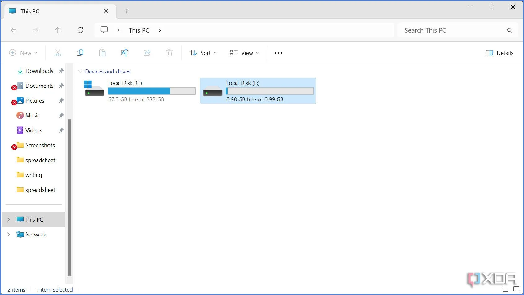 Ổ đĩa RAM mới được tạo hiển thị trong File Explorer của Windows, sẵn sàng để sử dụng như một ổ đĩa thông thường.