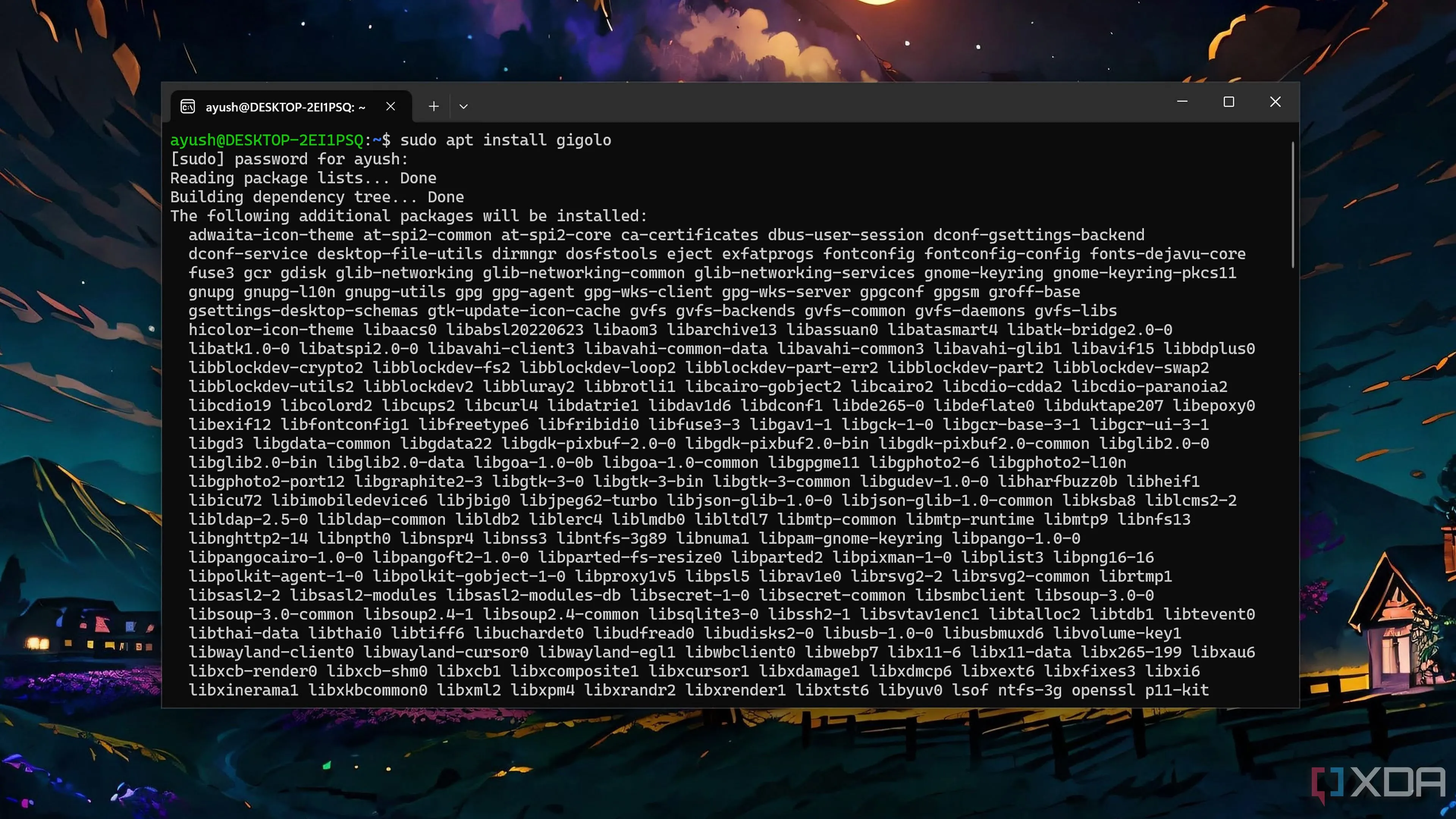 Quá trình cài đặt Gigolo bên trong môi trường WSL2 trên Windows 11