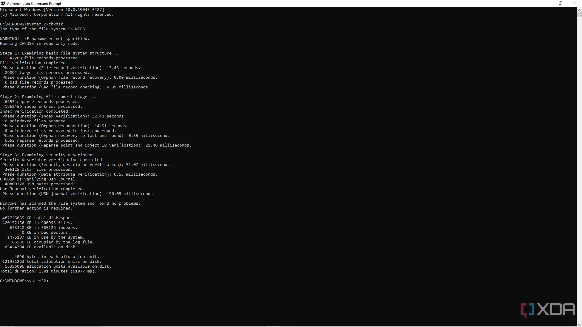 Quá trình quét và kiểm tra lỗi ổ đĩa bằng lệnh chkdsk trong Command Prompt