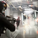 Quân đội Đế chế và phe Nổi dậy giao tranh ác liệt trong một hành lang trên bản đồ Star Wars Battlefront 2