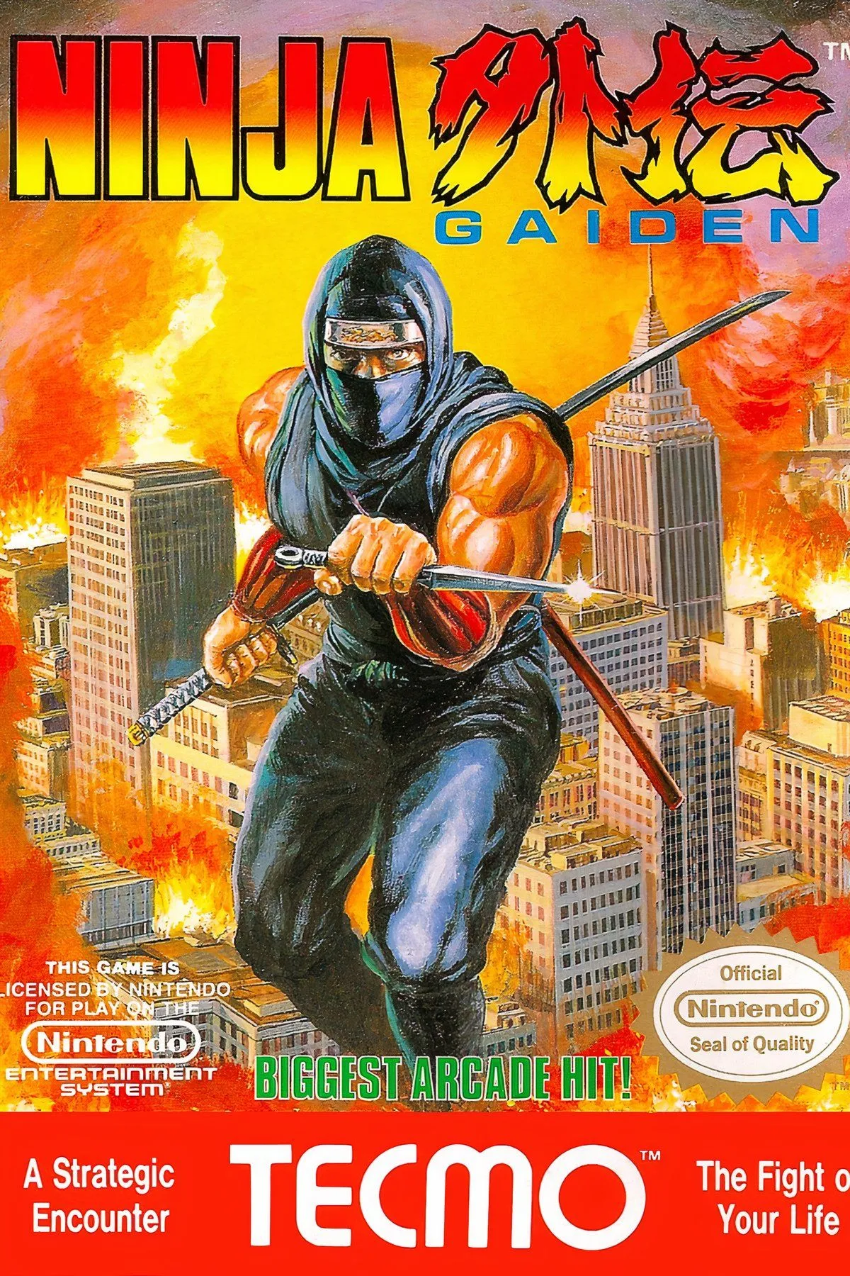 Ryu Hayabusa đối mặt với kẻ thù trong một cảnh game hành động cổ điển của Ninja Gaiden