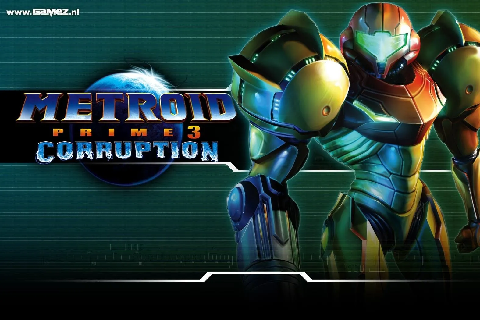 Samus Aran trong Metroid Prime 3 Corruption sử dụng các tính năng điều khiển chuyển động độc đáo của Nintendo Wii