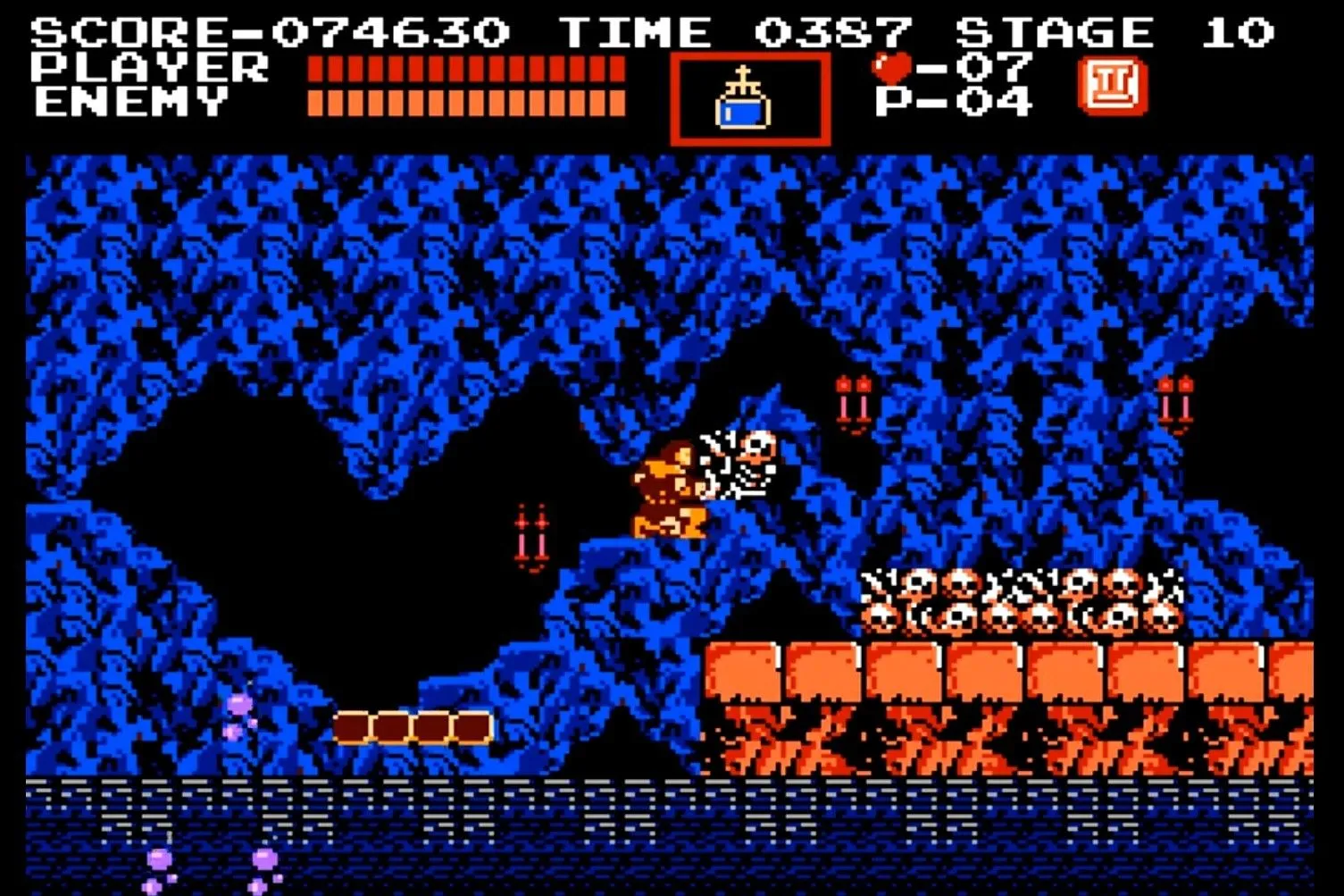 Simon Belmont đối mặt với kẻ thù trong lâu đài Dracula, thể hiện độ khó của game Castlevania NES