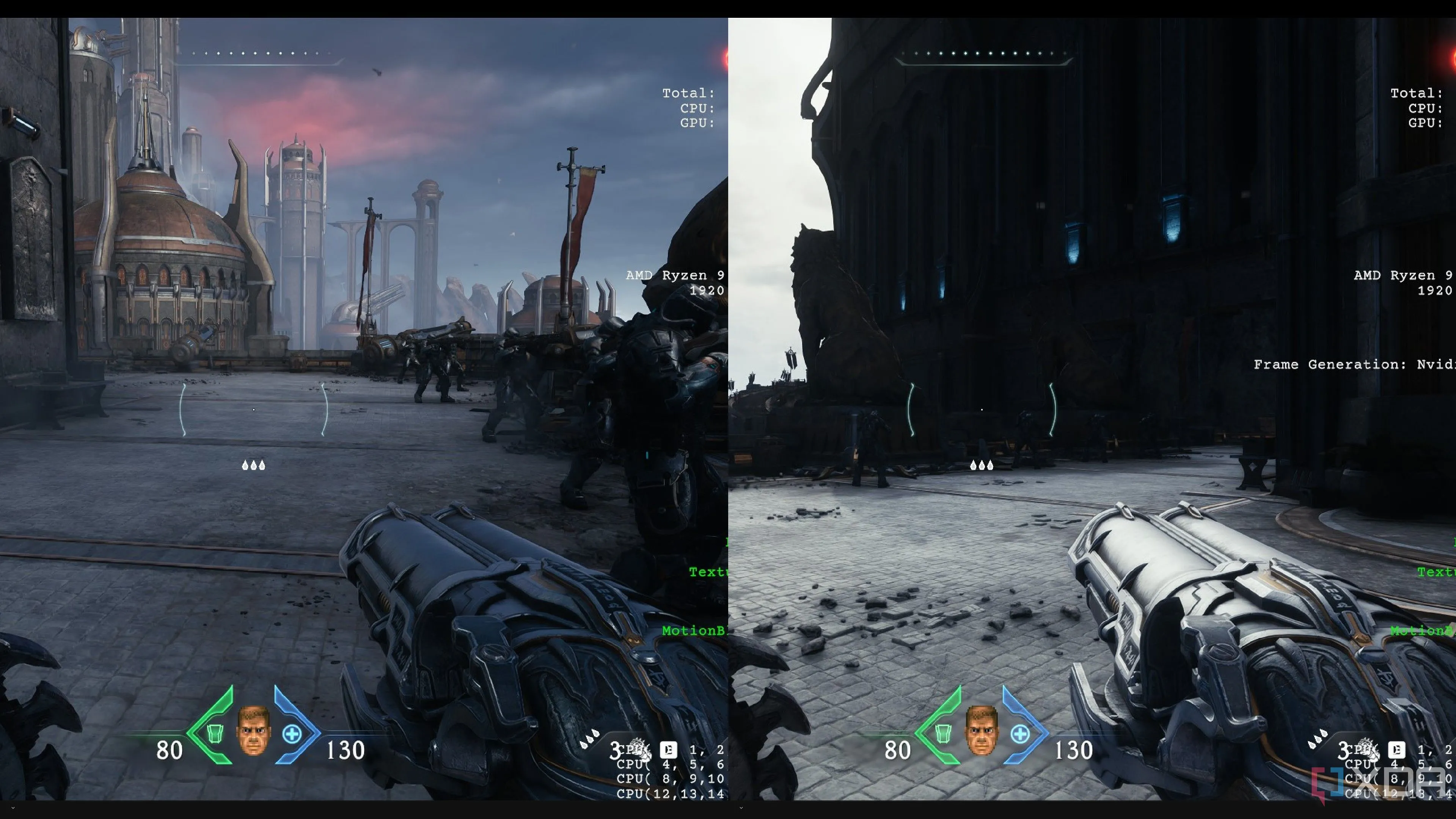 So sánh đồ họa game Doom khi bật và tắt Ray Tracing để thấy sự khác biệt