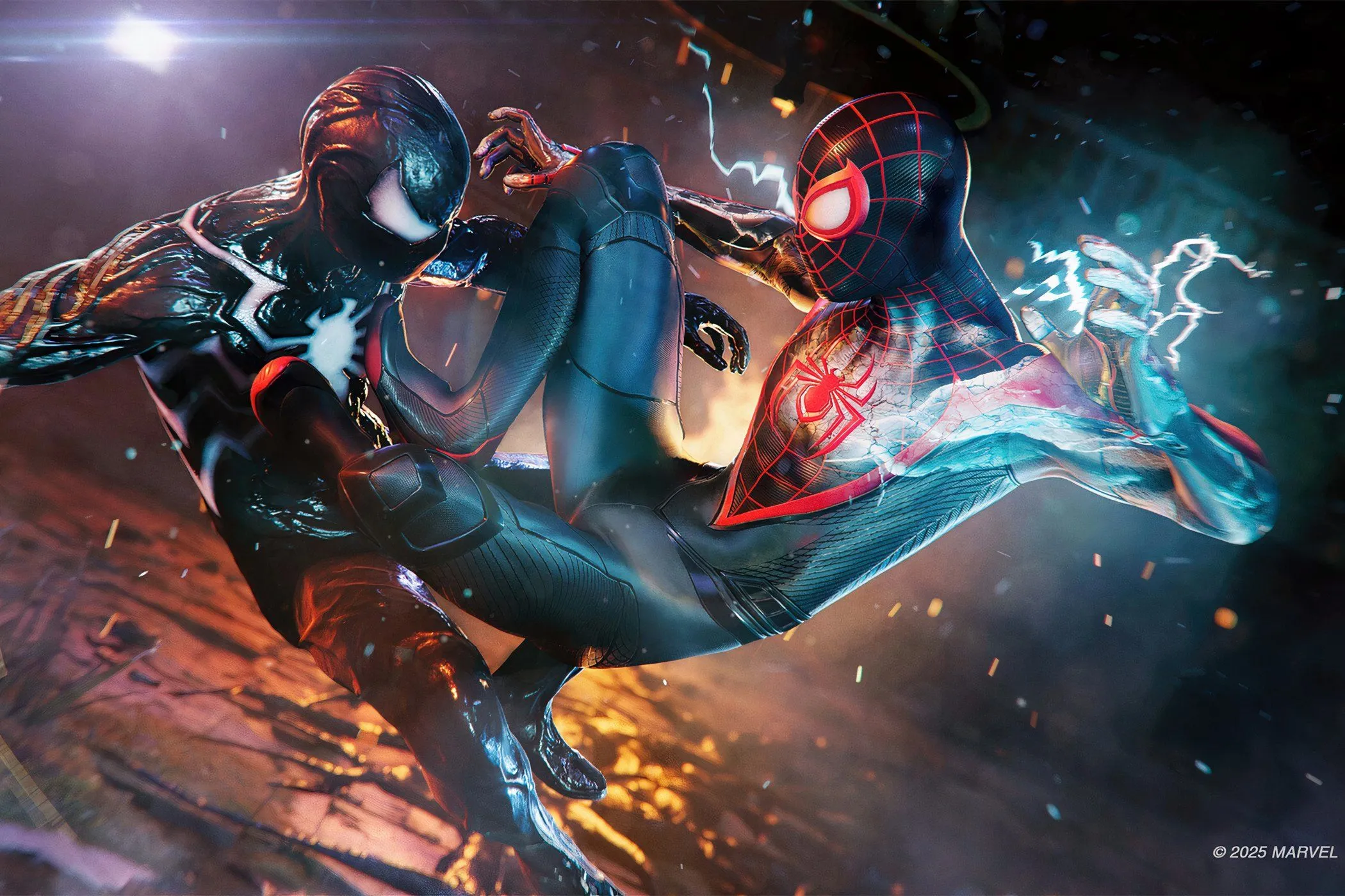 Spider-Man (Miles Morales) và Spider-Man (Peter Parker) đối đầu trong game Marvel's Spider-Man 2.