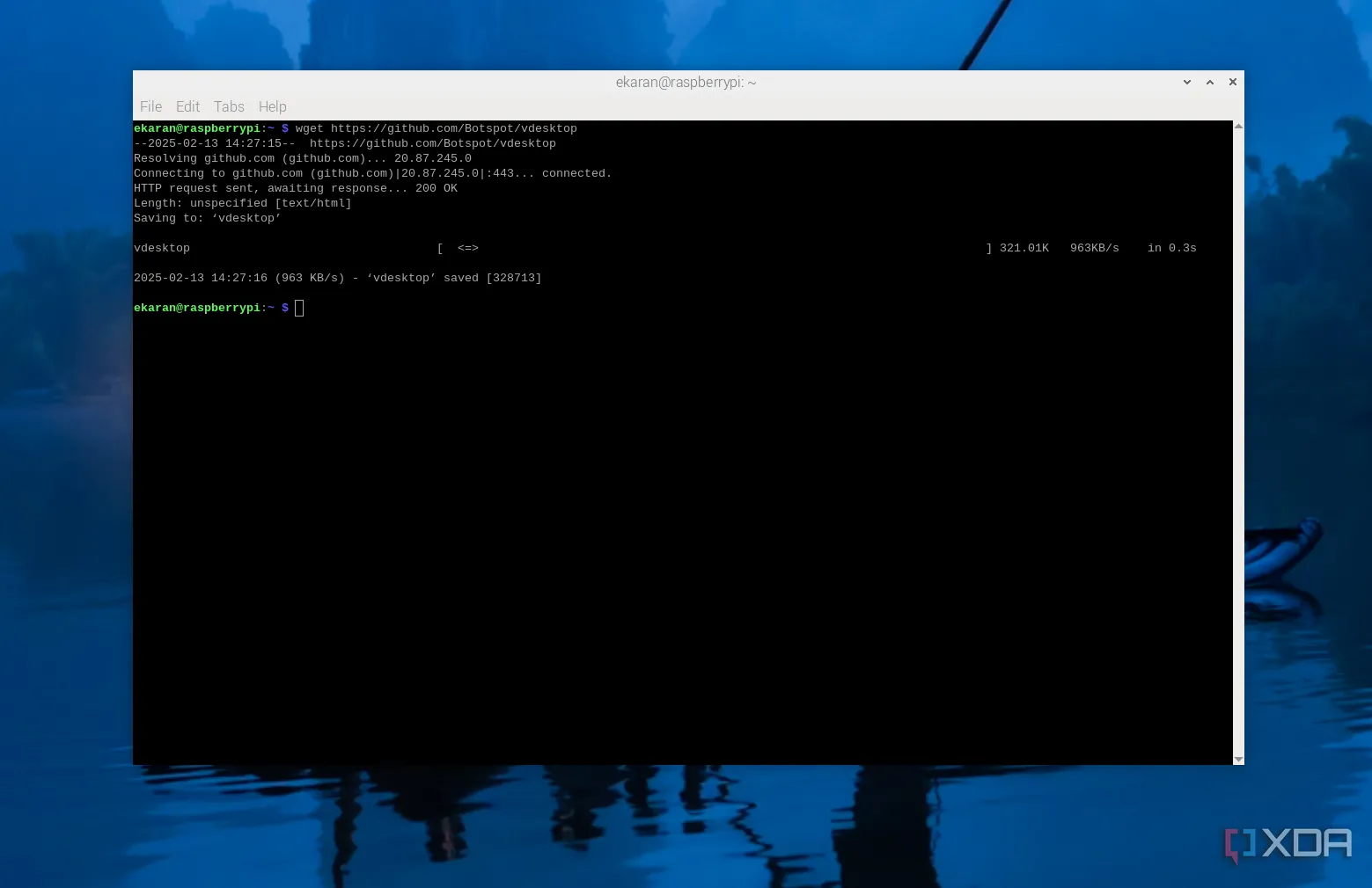 Tải xuống ứng dụng từ GitHub về Raspberry Pi bằng lệnh wget trong terminal