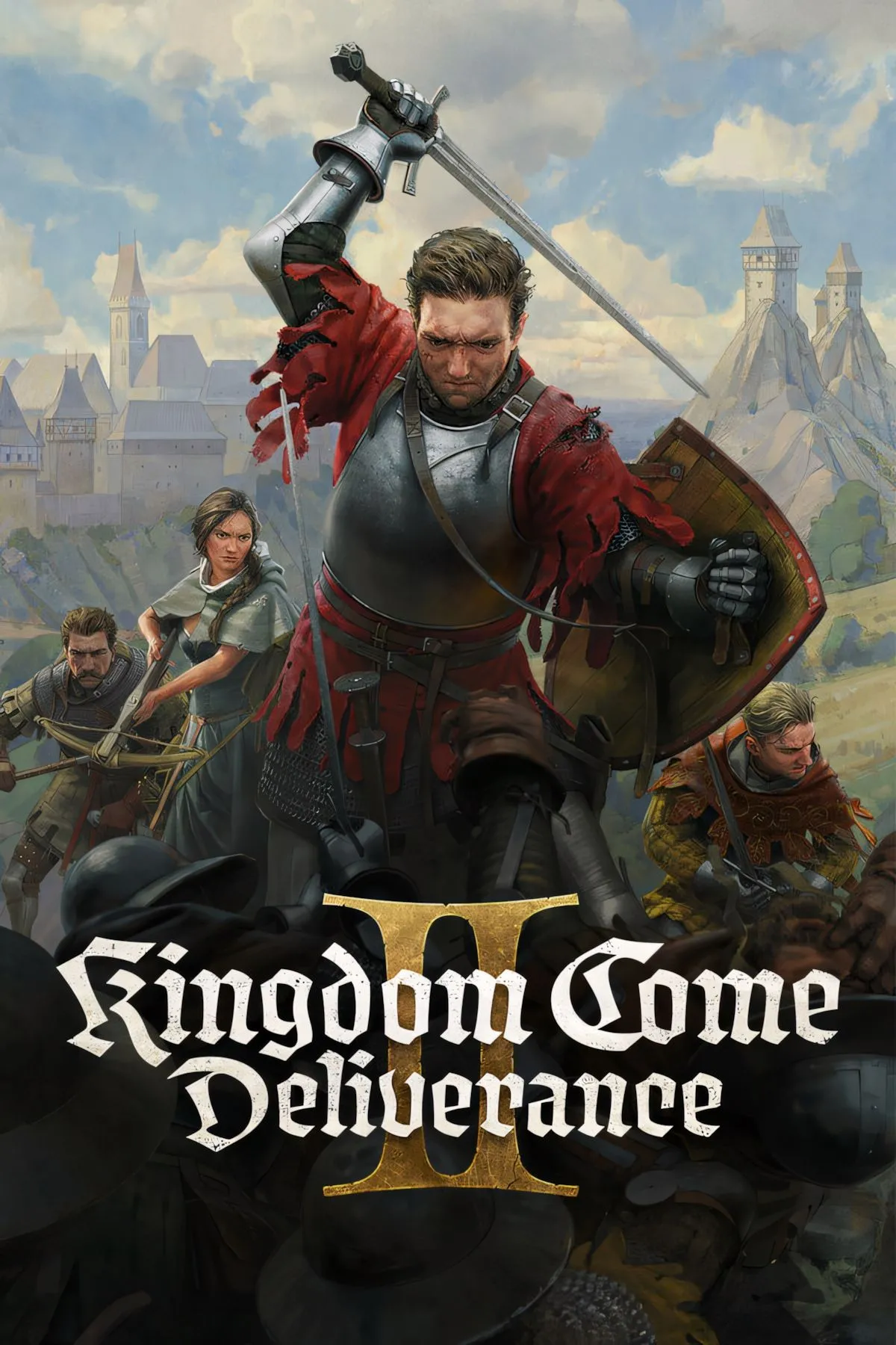 Tấm artwork bìa chính thức của game Kingdom Come Deliverance 2 với Henry, nhân vật chính, cưỡi ngựa trên chiến trường thời trung cổ.