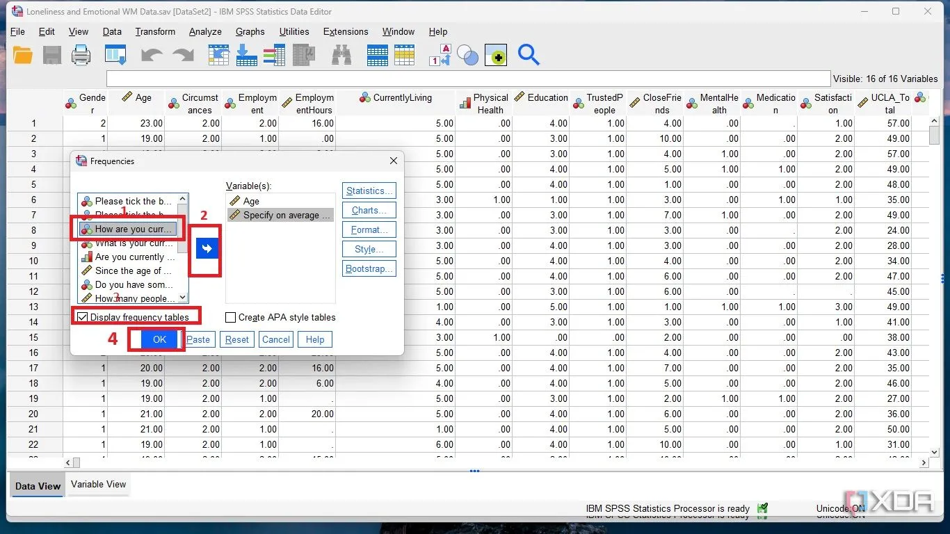 Tạo bảng tần số cho biến đã chọn trong SPSS