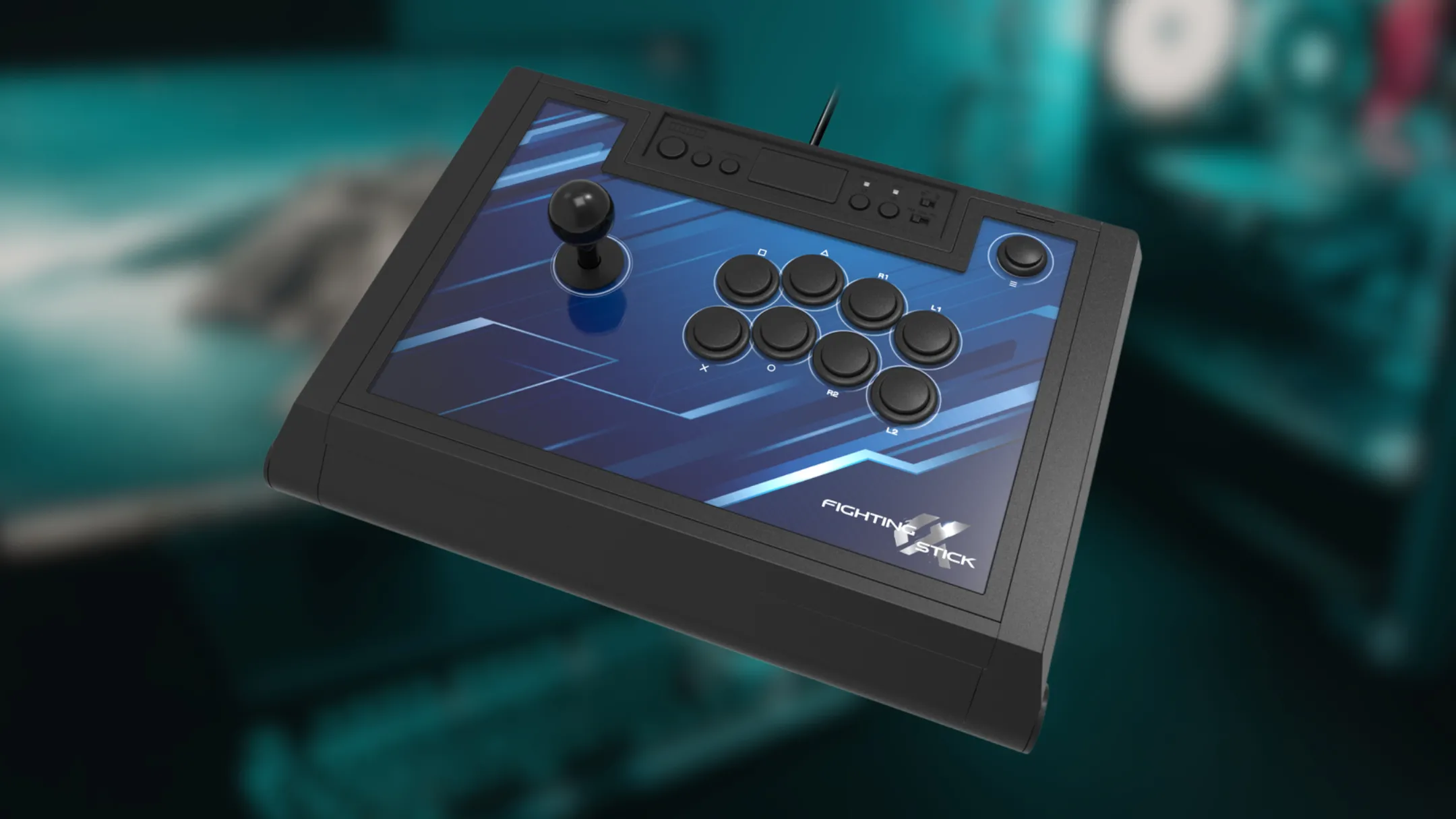 Tay cầm arcade Hori Fighting Stick Alpha tương thích PlayStation 5, minh họa phụ kiện chuyên dụng cho game đối kháng.