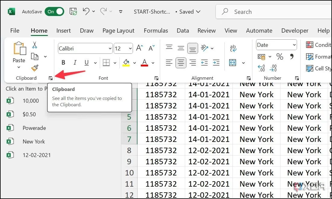 Thanh công cụ Clipboard trong Excel giúp quản lý các mục sao chép