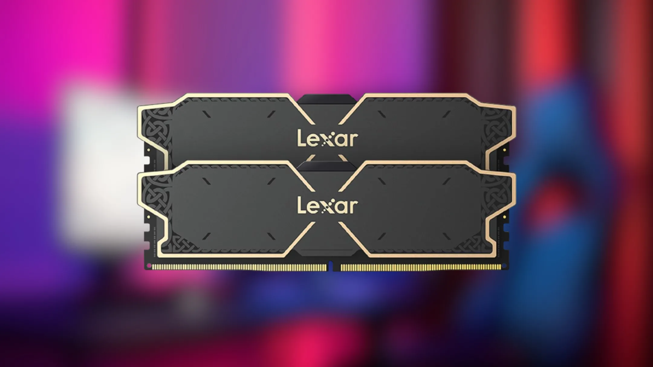 Thanh RAM Lexar 16GB DDR5 THOR OC với thiết kế tản nhiệt độc đáo màu đen vàng