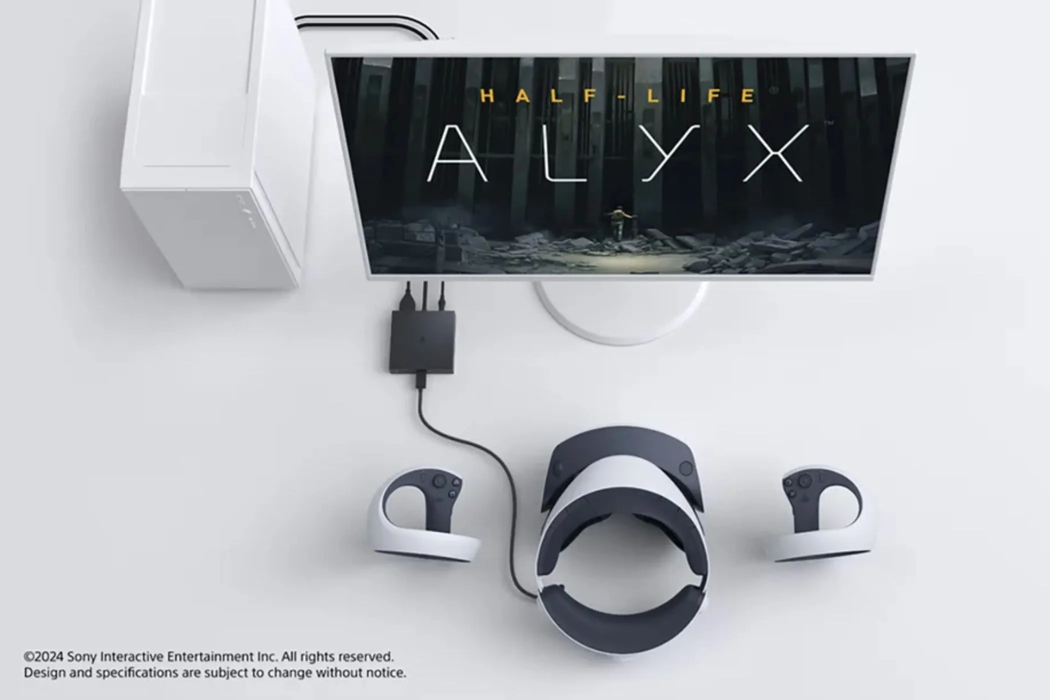 Thiết bị adapter cho phép PlayStation VR2 kết nối với PC, minh họa trải nghiệm game VR như Half-Life: Alyx