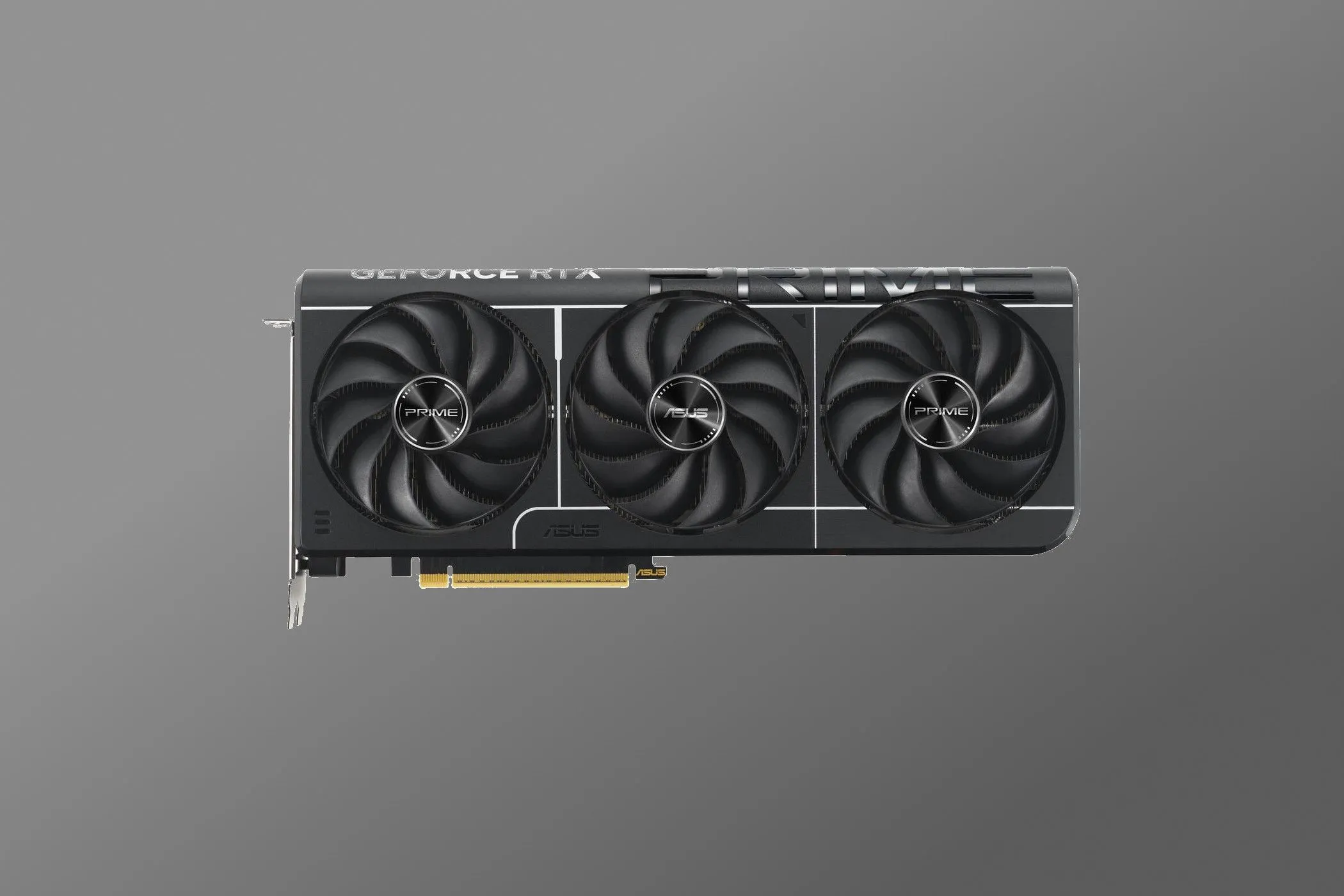 Thiết kế tối giản và hiệu quả của card ASUS Prime GeForce RTX 5080 OC với ba quạt tản nhiệt.