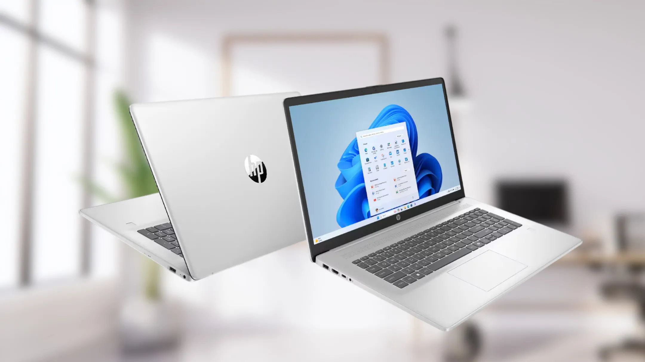 Thiết kế tổng quan HP Laptop AI 17, nhấn mạnh màn hình và bàn phím