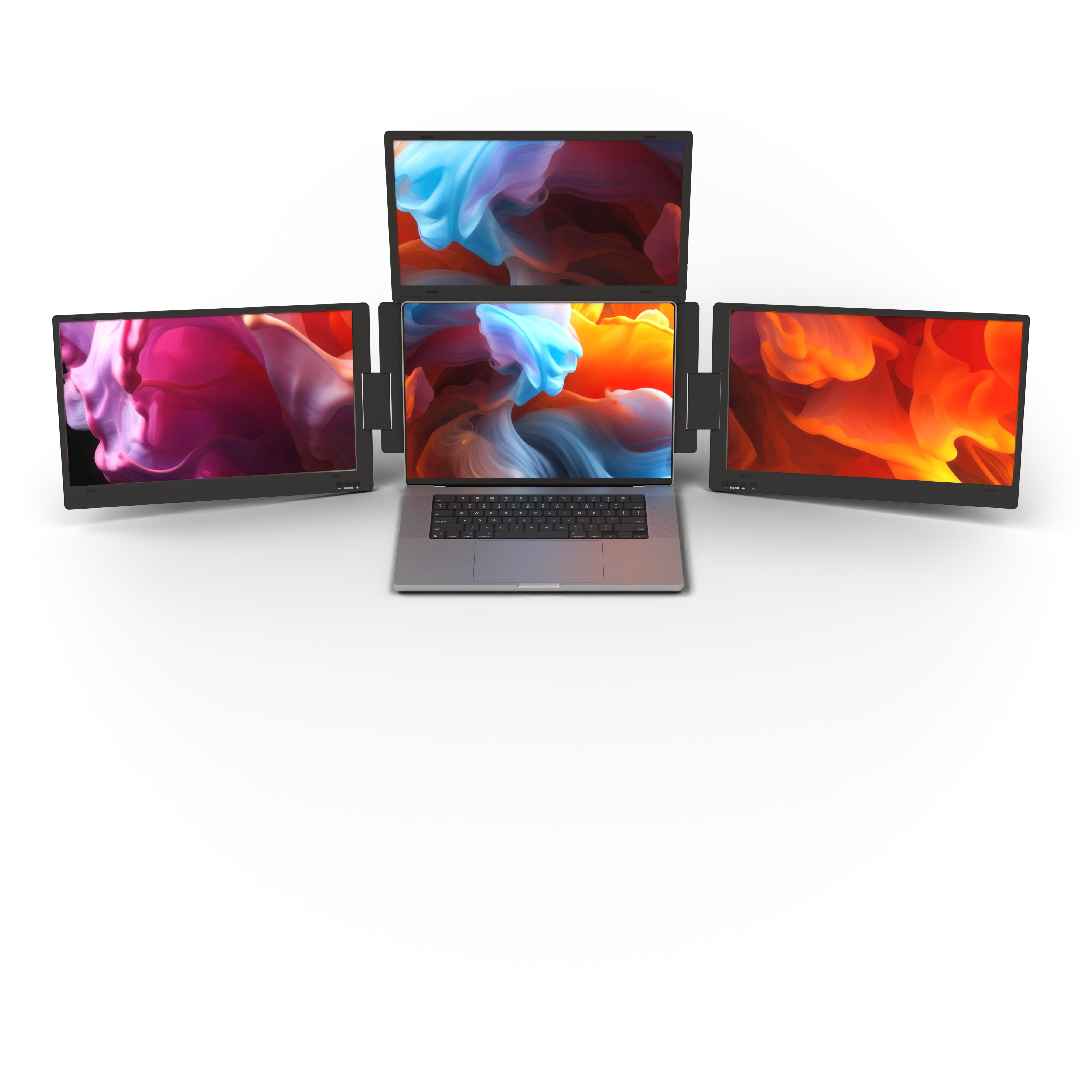 Thiết lập làm việc đa nhiệm với bộ ba màn hình di động Aura Displays Triple Boost 14 Pro gắn kèm laptop