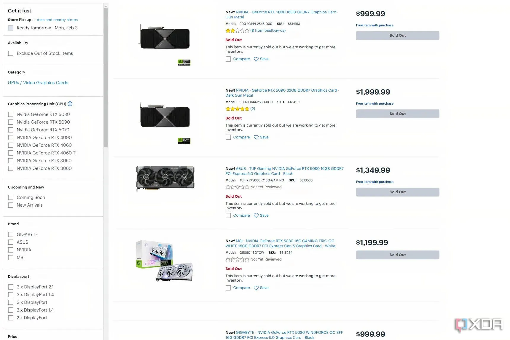 Tình trạng hết hàng của card đồ họa RTX 50 series trên website BestBuy