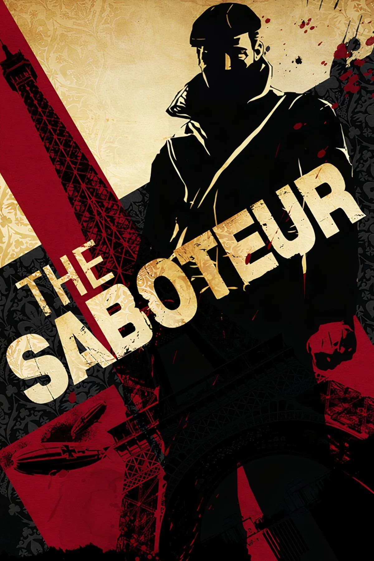 Tổng hợp các cảnh chơi game The Saboteur, thể hiện phong cách đồ họa đen trắng và thế giới mở ở Paris bị chiếm đóng