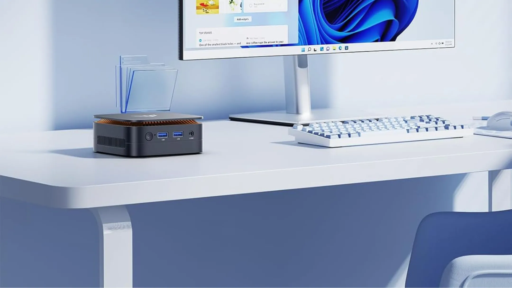 Tổng quan các cổng kết nối đa dạng trên Mini PC Kamrui bao gồm USB, HDMI và DisplayPort