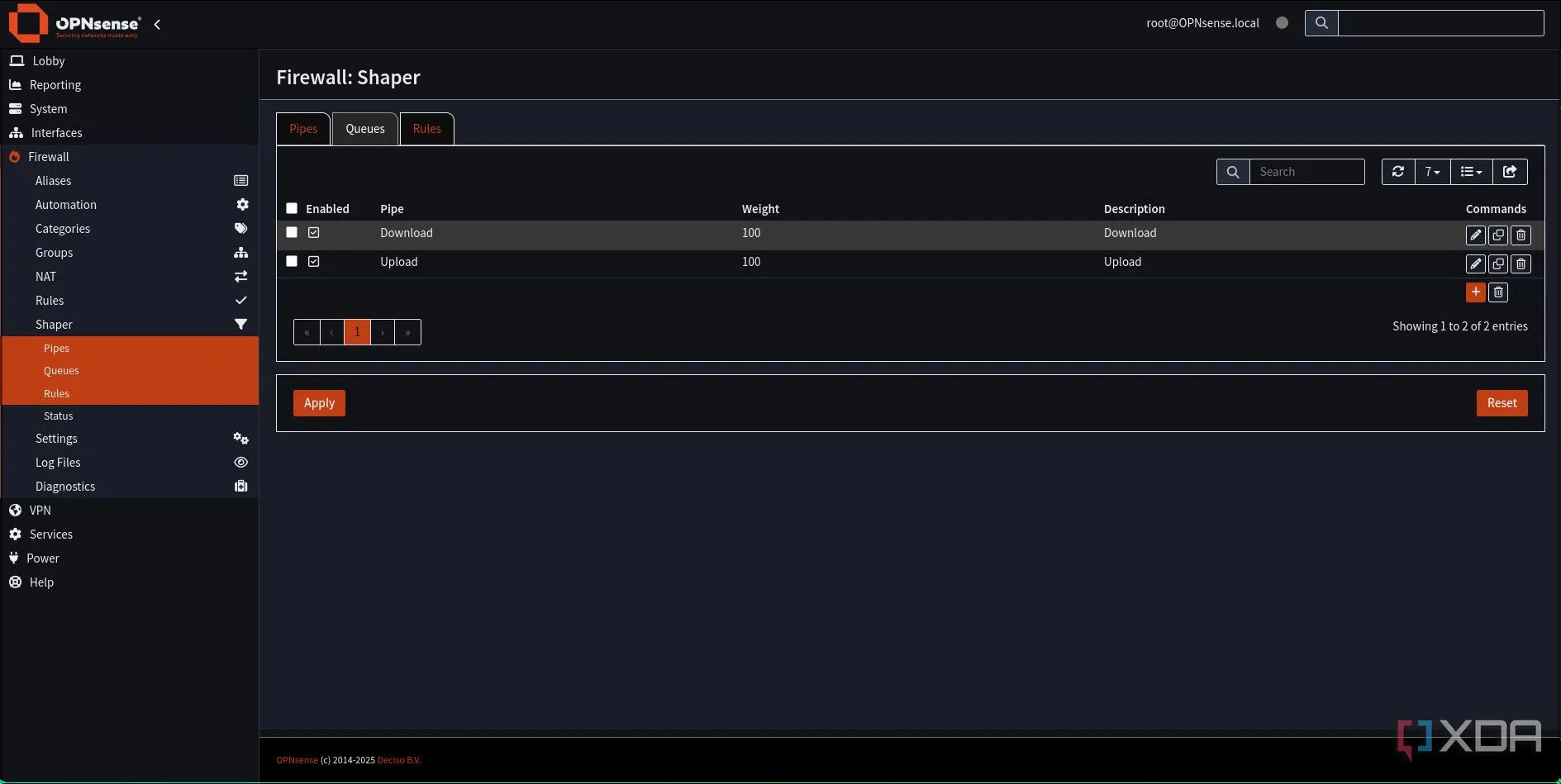 Tổng quan các Queues đã thiết lập trong OPNsense Traffic Shaping