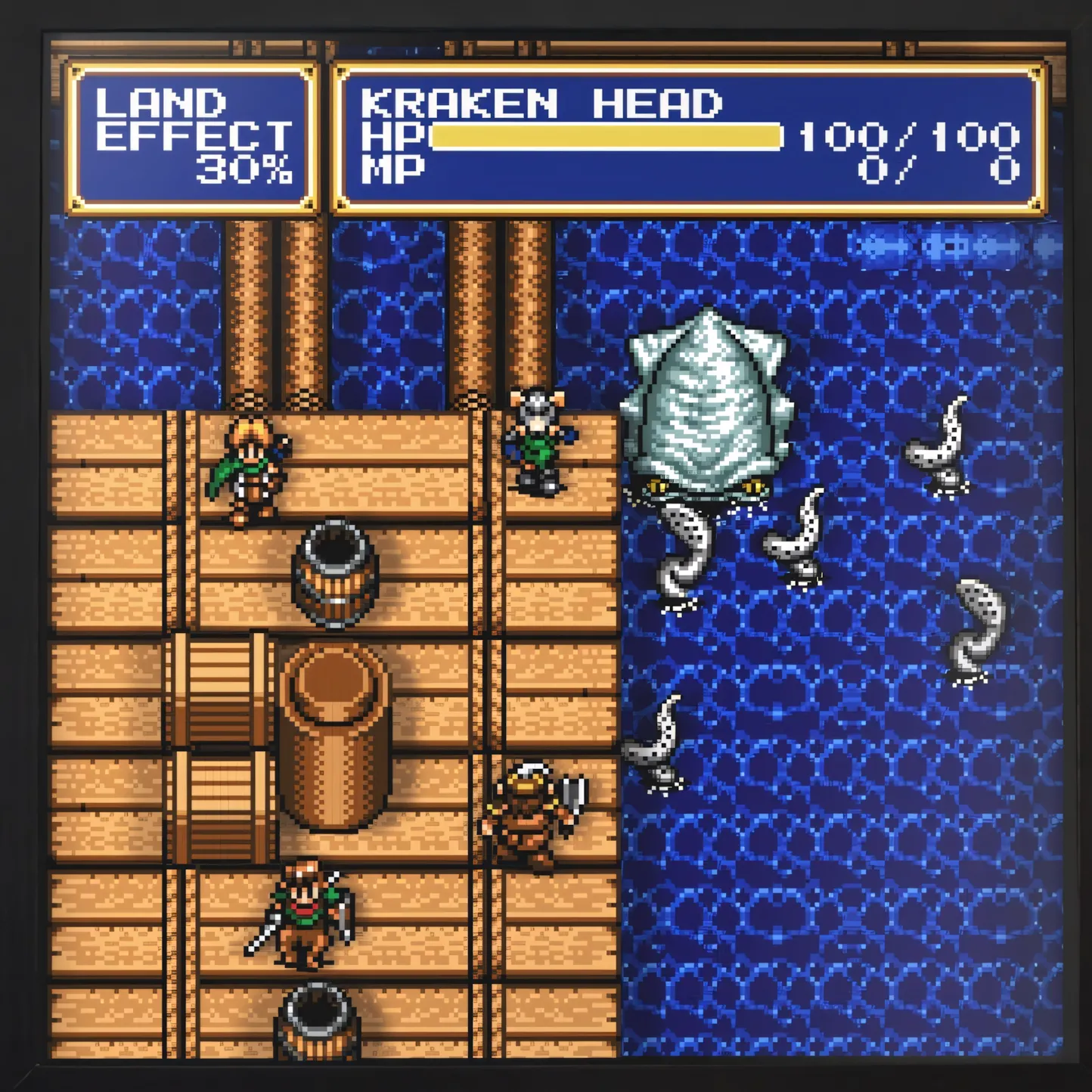 Trận chiến với Kraken trong game chiến thuật Shining Force 2