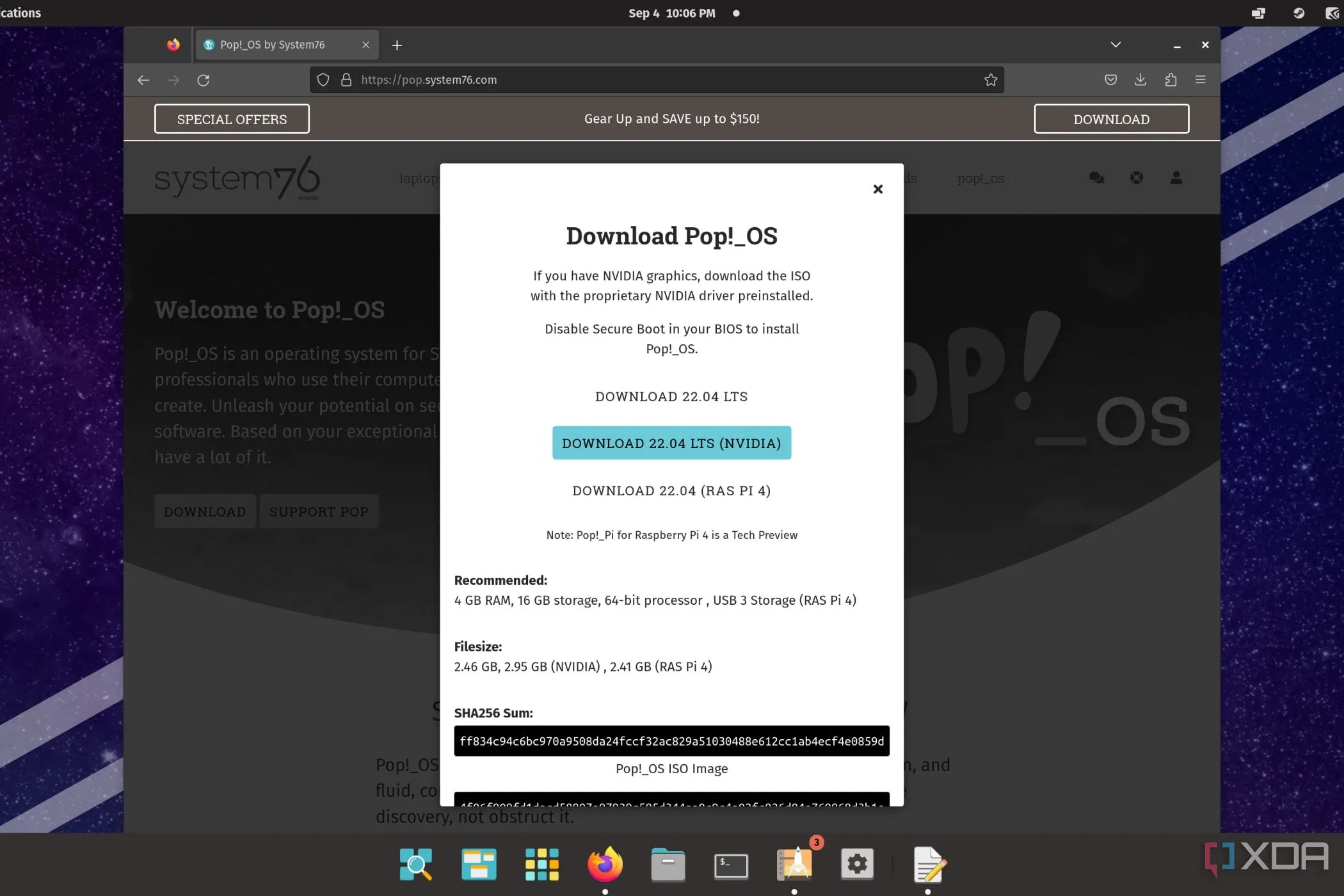 Trang tải về Pop!_OS phiên bản 22.04 LTS với driver Nvidia được cài đặt sẵn, minh họa sự tiện lợi khi cài đặt cho người dùng mới