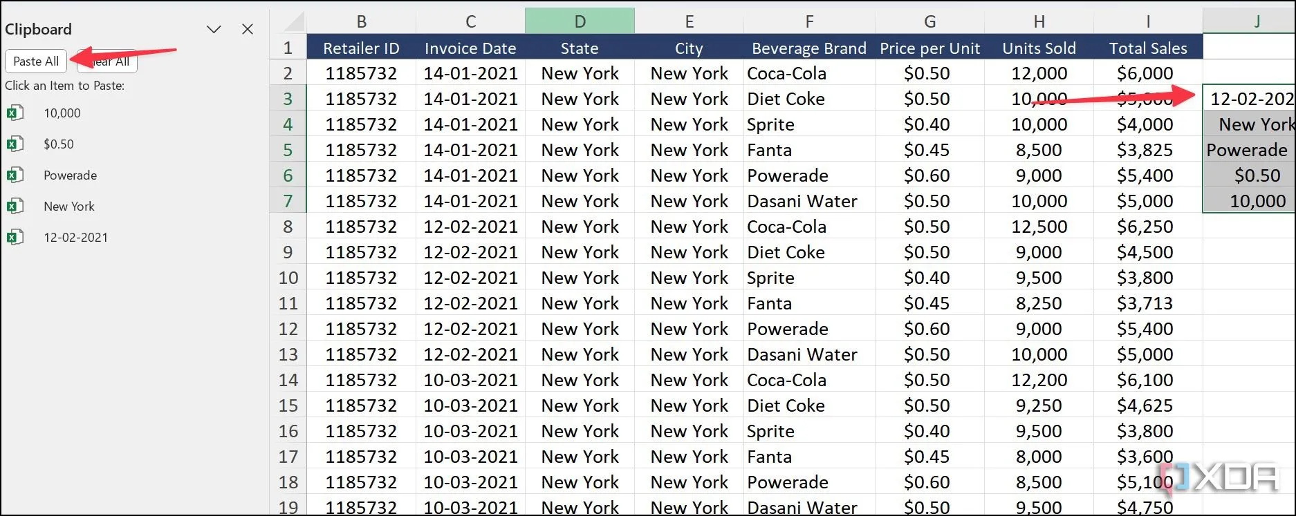 Tùy chọn Paste All (Dán tất cả) từ Clipboard trong Excel