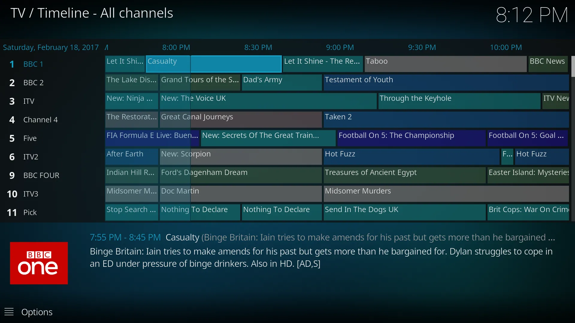 TVHeadend trong Kodi - Giao diện quản lý TV trực tiếp trên Kodi