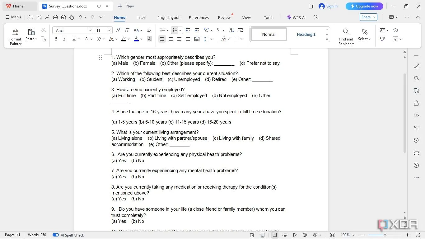 Ví dụ bảng câu hỏi khảo sát để nhập dữ liệu vào SPSS