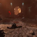 Xác của một con quỷ Titan khổng lồ nằm trên chiến trường đổ nát trong Doom The Dark Ages Chapter 7.