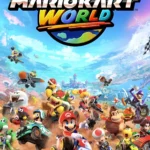 Xe đua Mario Kart di chuyển trên đường đua đầy màu sắc trong trò chơi Mario Kart World